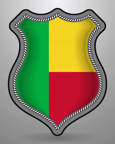 Bandiera del Benin. Badge vettoriale e icona. Orientamento orizzontale Ver — Vettoriale Stock