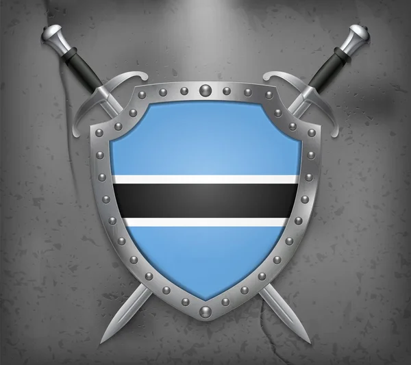 Vlag van Botswana. Het schild met nationale vlag. Twee gekruiste swo — Stockvector