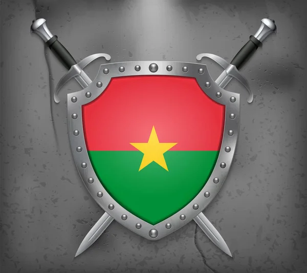 Vlag van Burkina Faso. Het schild met nationale vlag. Twee gekruiste — Stockvector