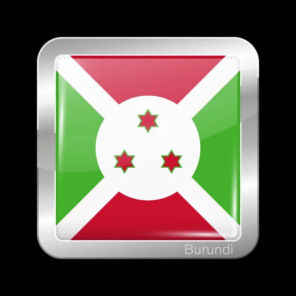 Vlag van Burundi. Glanzend en metalen pictogram vierkante vorm. Vector — Stockvector