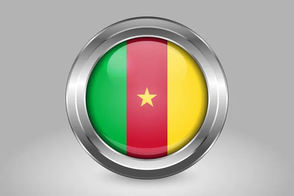 喀麦隆国旗。金属和玻璃圆形矢量图标。孤立 — 图库矢量图片