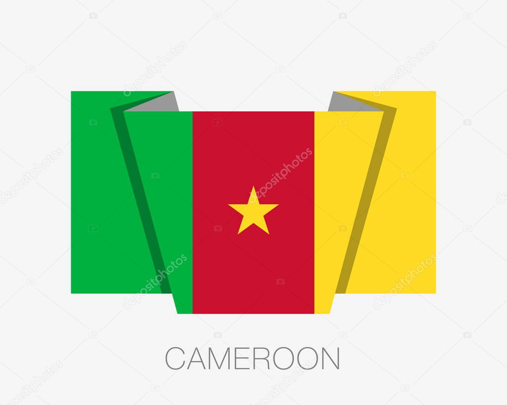 Flag of Cameroon. Flat Icon Waving Flag with Country Name