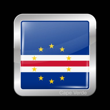 Cape Verde bayrağı. Parlak ve Metal Simge Kare Şekil. Vektör