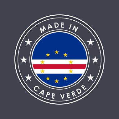 Cape Verde bayrağı. Benzersiz Nat için Ülke Adı ile Yuvarlak Etiket