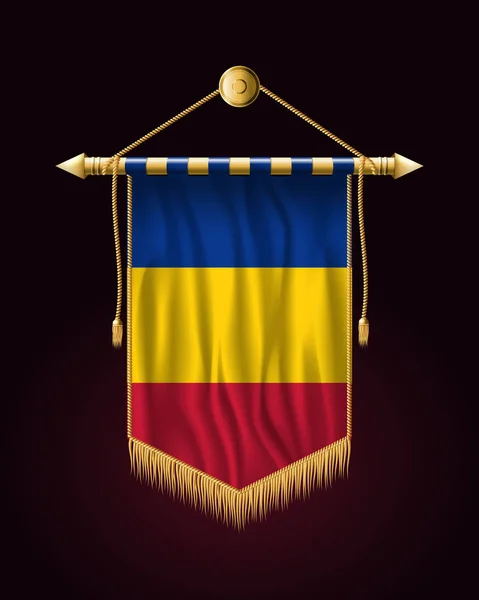 Vlag van Tsjaad. Feestelijke verticale banner. Wandkleden met gouden T — Stockvector