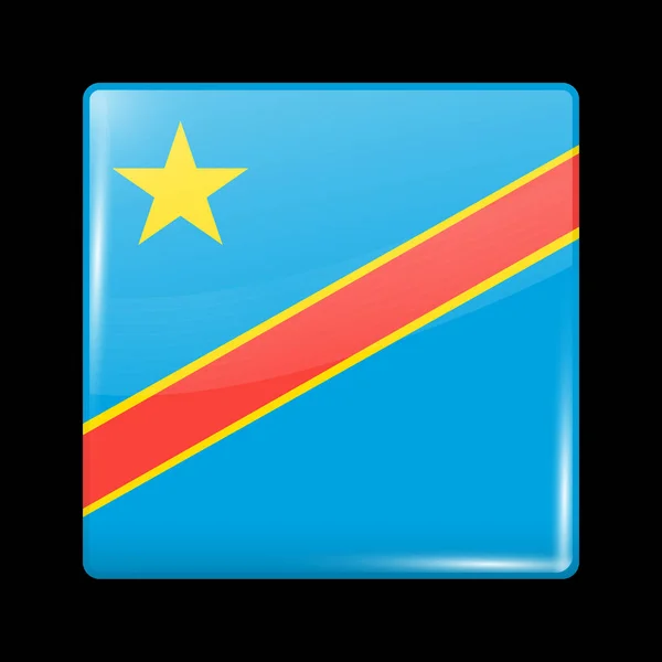 Bandera de la República Democrática del Congo. Icono brillante Cuadrado — Vector de stock