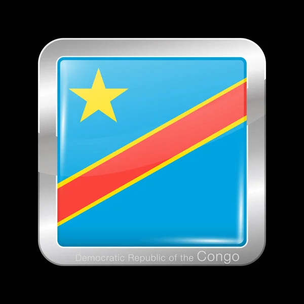 Bandera de la República Democrática del Congo. Icono brillante y metal — Vector de stock