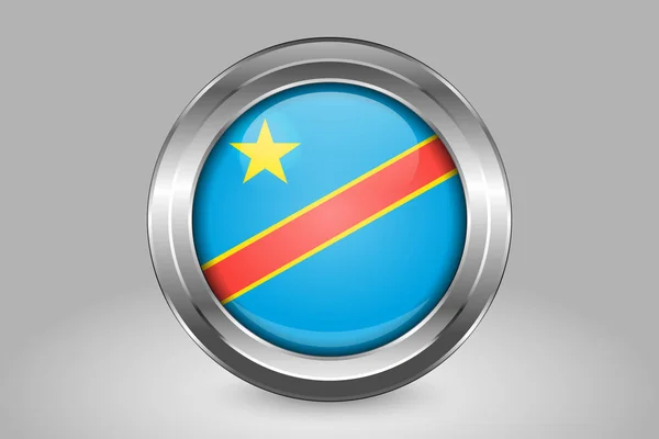 Bandera de la República Democrática del Congo. Ronda de metal y vidrio — Vector de stock