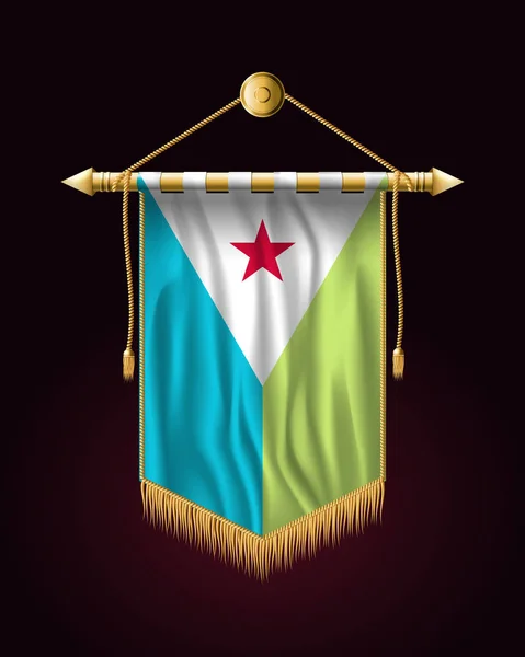 Vlag van Djibouti. Feestelijke verticale banner. Wandkleden met Go — Stockvector