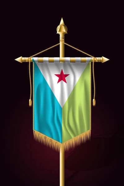 Cibuti bayrağı. Şenlikli Dikey Banner. Go ile Duvar Asma — Stok Vektör