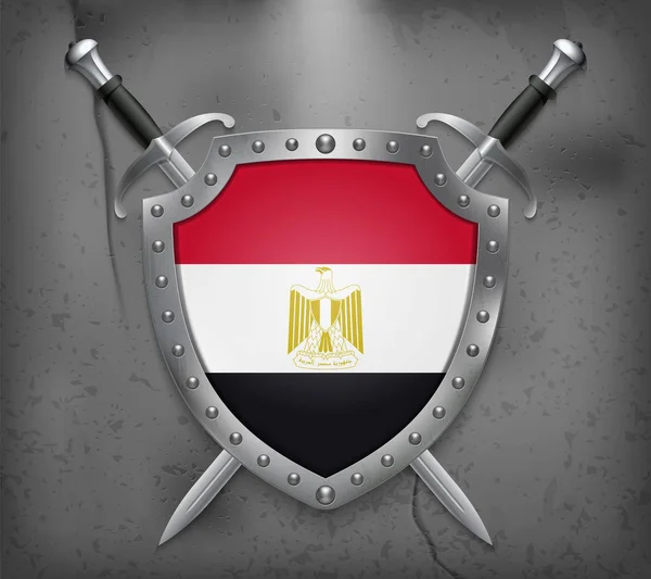 Flag of Egypt. The Shield with National Flag. Two Crossed Swords — Stock Illustration Flag of Egypt. The Shield with National Flag. Two Crossed Swords Stock Vector