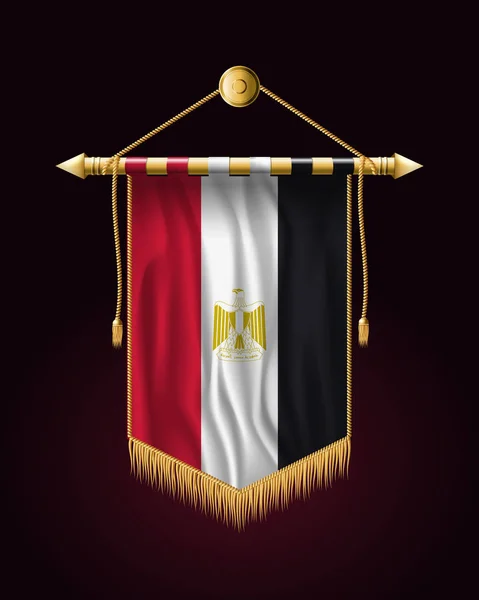 Egyiptom zászlaja. Ünnepi függőleges banner. Fali akasztók arannyal — Stock Vector