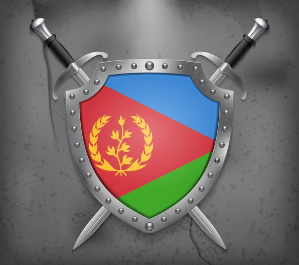 Bandeira da Eritreia. O Escudo com Bandeira Nacional. Dois cisnes cruzados — Vetor de Stock