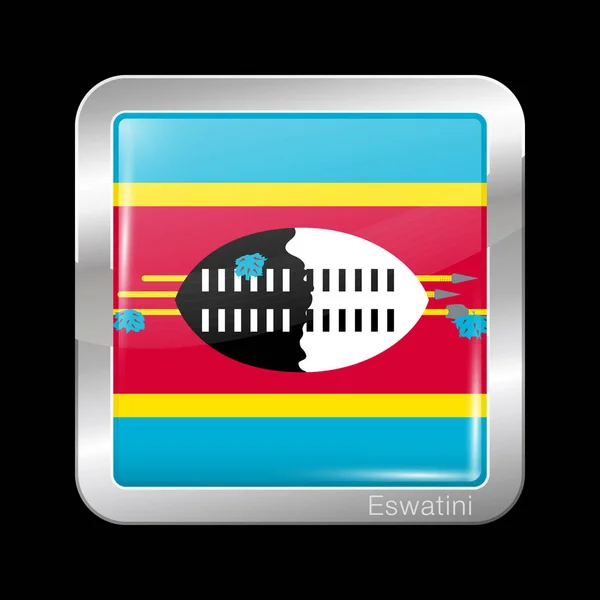 Bandera de Eswatini. Icono brillante y metal forma cuadrada. Vector — Vector de stock