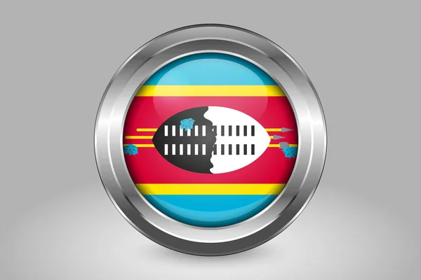 Bandera de Eswatini. Icono vectorial redondo de metal y vidrio. Aislado — Vector de stock