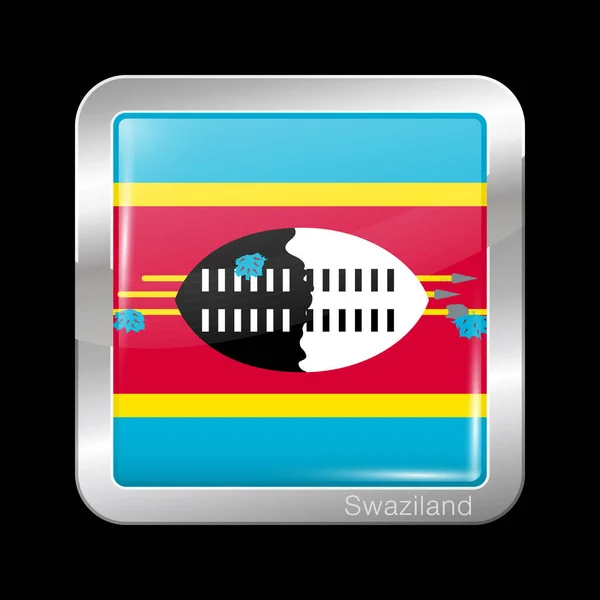 Bandera de Swazilandia. eSwatini. Icono brillante y metal forma cuadrada . — Vector de stock