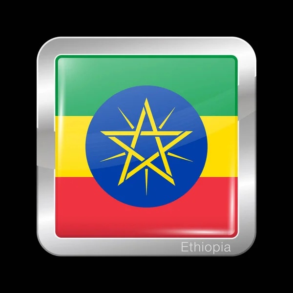 Vlag van Ethiopië. Glanzend en metalen pictogram vierkante vorm. Vector — Stockvector