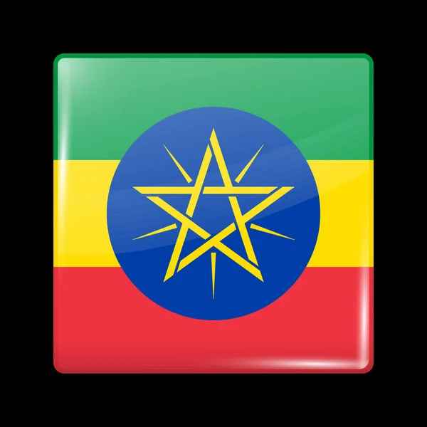 Vlag van Ethiopië. Glanzend pictogram vierkante vorm. Vector — Stockvector