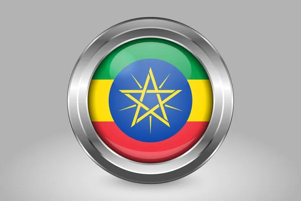 Bandera de Etiopía. Icono vectorial redondo de metal y vidrio. Aislado — Vector de stock
