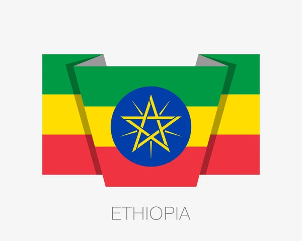 Vlag van Ethiopië. Platte icoon zwaaiende vlag met land naam op WHI — Stockvector