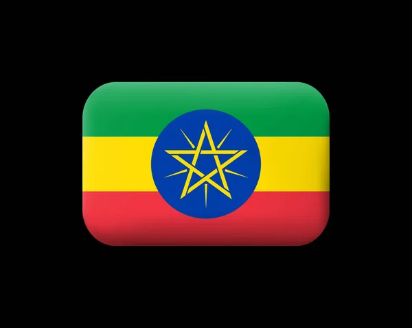 Bandera de Etiopía. Icono y botón de vector con estera. Rectangular Sha — Vector de stock