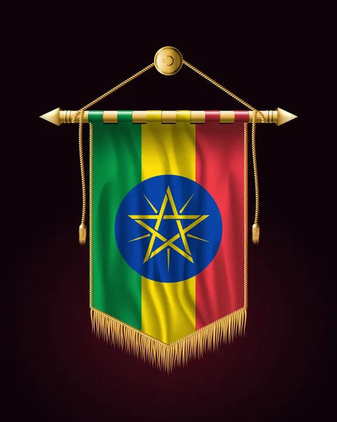 Bandera de Etiopía. Banner vertical festivo. Colgantes de pared con Go — Archivo Imágenes Vectoriales
