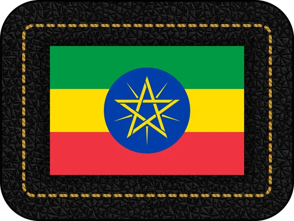Bandera de Etiopía. Icono vectorial sobre fondo de cuero negro. Ratio 2 — Vector de stock