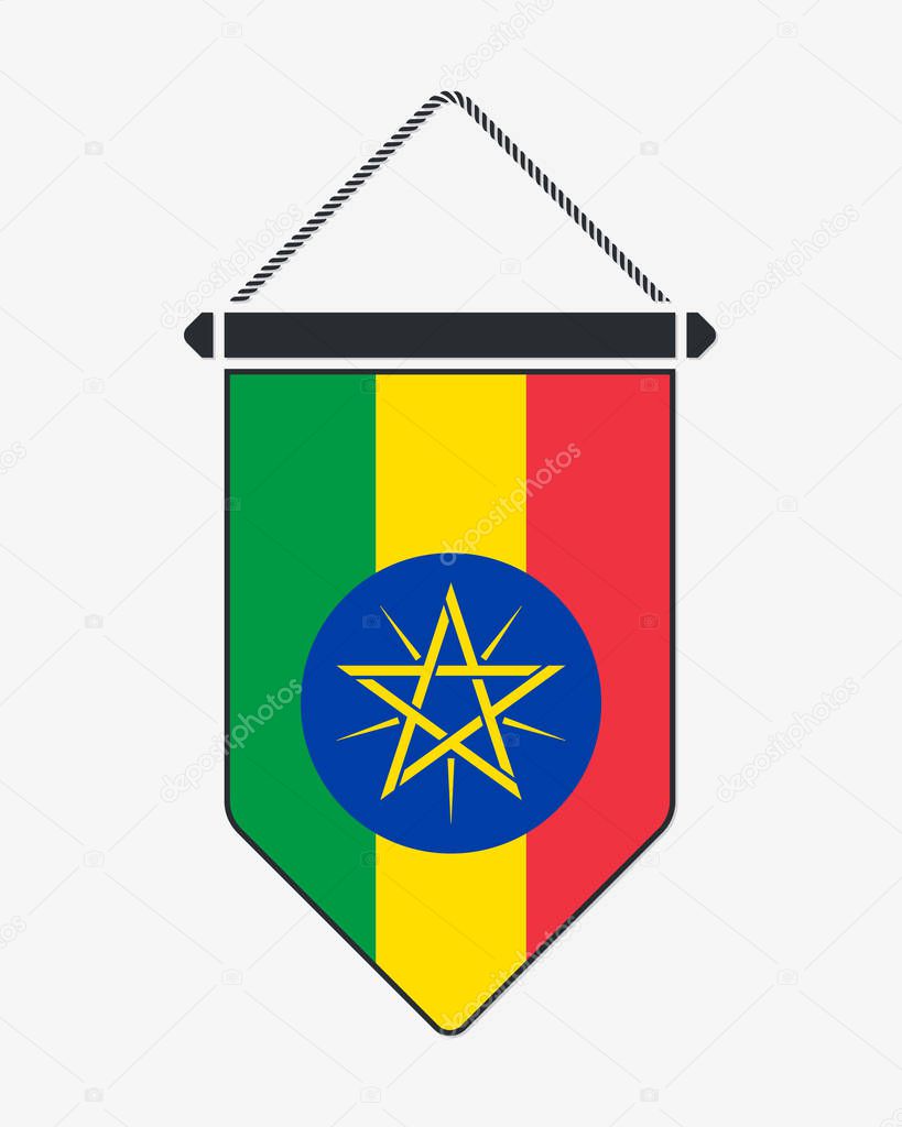 Flag of Ethiopia. Vector Sign and Icon. Vertical Pennant. Vector