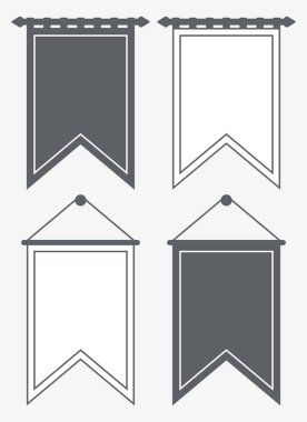Blank Pennant 'ın şablonu. Siluet ve Taslak Sancaklar. Posterler ve Bayraklar Vektör Mockup. Yazım veya Logo için Hazır Yeri Olan Penisleri Ayarla