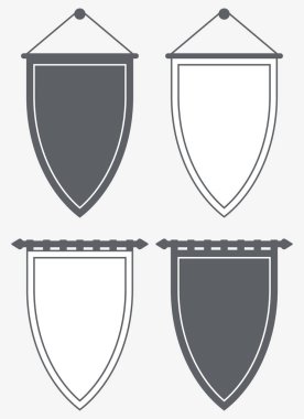 Blank Pennant 'ın şablonu. Siluet ve Taslak Sancaklar. Posterler ve Bayraklar Vektör Mockup. Yazım veya Logo için Hazır Yeri Olan Penisleri Ayarla