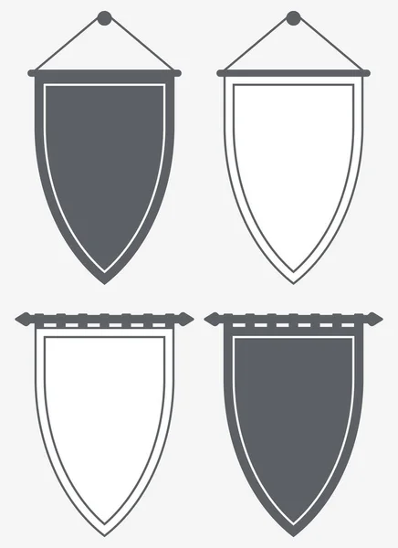Modelo Branco Pennant Silhouette Outline Banners Cartazes Bandeiras Vector Mockup — Vetor de Stock