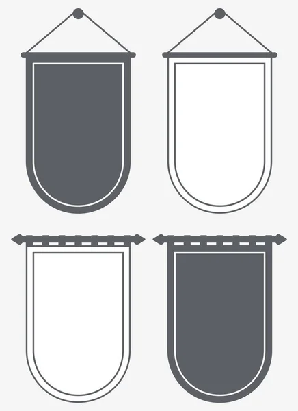 Modèle Blanc Pennant Bannières Silhouette Contour Affiches Drapeaux Vectoriels Mockup — Image vectorielle