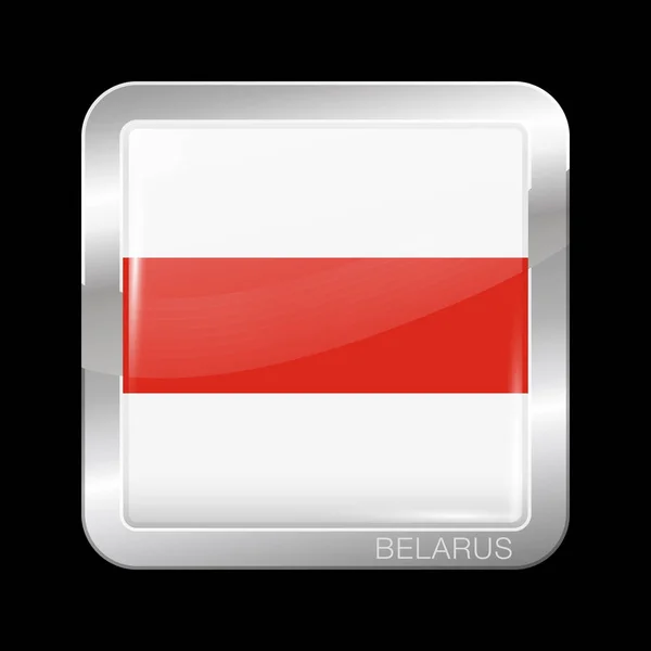 Belarus Historical White Red White Flag Glossy Metal Icon Square — Stock Vector