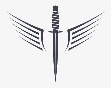 Kanatlı Hançer. Winget Askeri Dövüş Bıçağı. Tasarım projelerinizden herhangi birine eklenebilen basit bir siluet. Logo ya da dövme. Ceketler, gömlekler ve tişörtler için etiket ya da yama