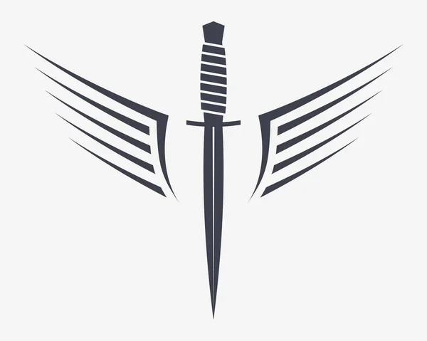 带翅膀的匕首Winget军事战斗刀 可以集成到任何一个设计项目中的简单轮廓 标志或纹身 衬衫和T恤的贴纸或补丁 — 图库矢量图片
