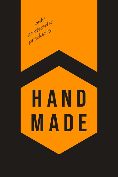 Handmade Label Emblem Calligraphy Inscription Brand Company Production Tag Orange — Stock Vector