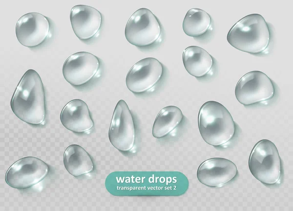 Gotas de água. Conjunto transparente realista. Vector eps — Vetor de Stock
