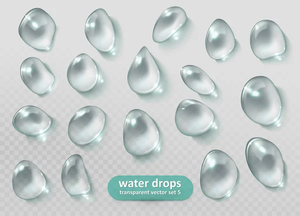 Gotas de água. Conjunto transparente realista. Vector eps — Vetor de Stock