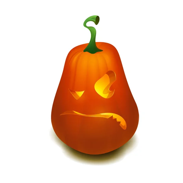 Realistic vector Halloween pumpkin with candle inside. Happy face Halloween pumpkin isolated on white background.