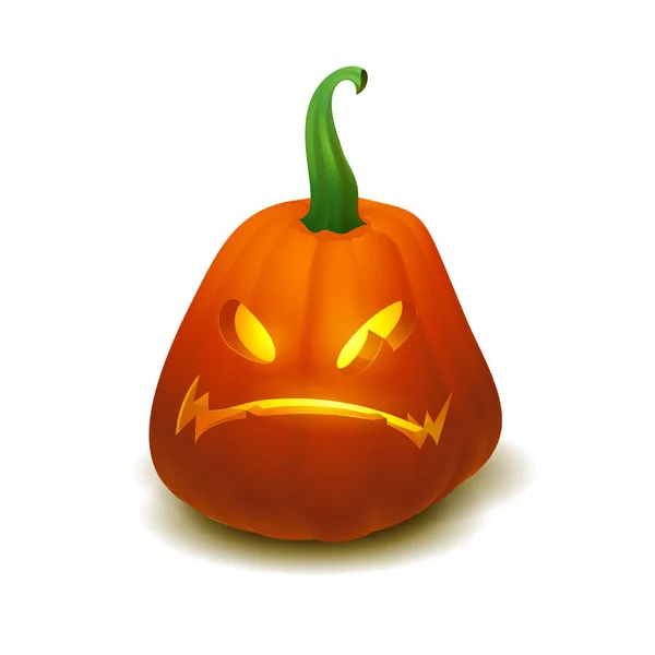 Vecteur réaliste citrouille Halloween avec bougie à l'intérieur. Joyeux visage citrouille Halloween isolé sur fond blanc. — Image vectorielle