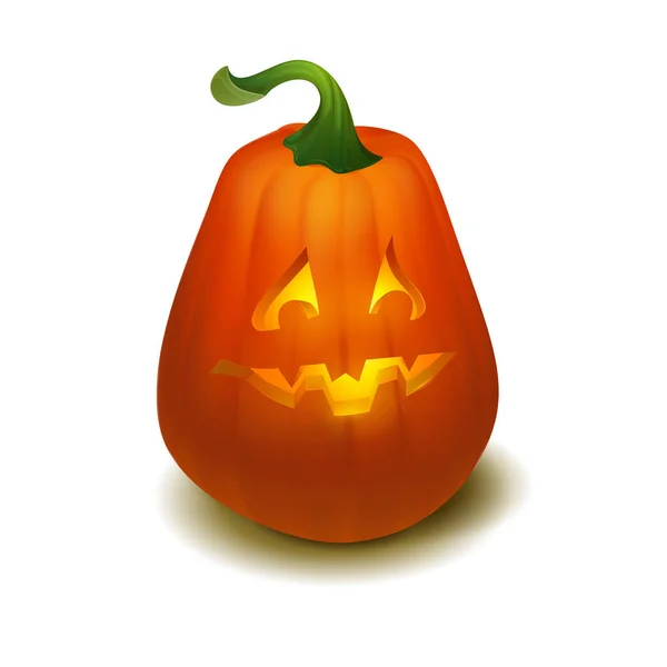 Abóbora de Halloween vetorial realista com vela dentro. Cara feliz abóbora Halloween isolado no fundo branco. — Vetor de Stock