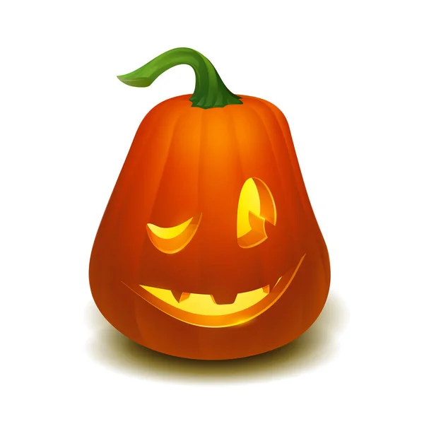 Vecteur réaliste citrouille Halloween avec bougie à l'intérieur. Joyeux visage citrouille Halloween isolé sur fond blanc. — Image vectorielle