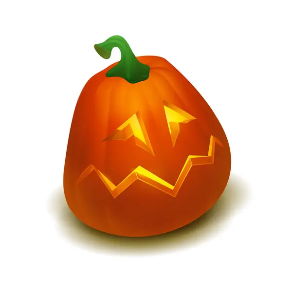 Abóbora de Halloween vetorial realista com vela dentro. Cara feliz abóbora Halloween isolado no fundo branco. — Vetor de Stock