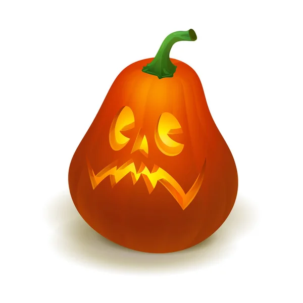 Vecteur réaliste citrouille Halloween avec bougie à l'intérieur. Joyeux visage citrouille Halloween isolé sur fond blanc. — Image vectorielle