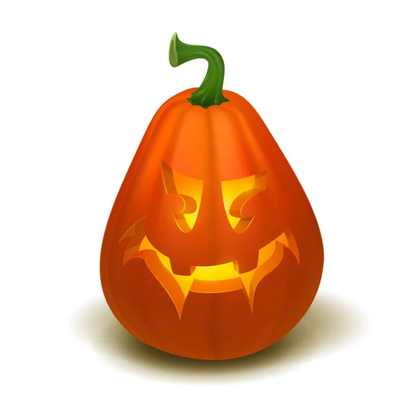 Realistische vector Halloween pompoen met kaars erin. Happy face Halloween pompoen geïsoleerd op witte achtergrond. — Stockvector