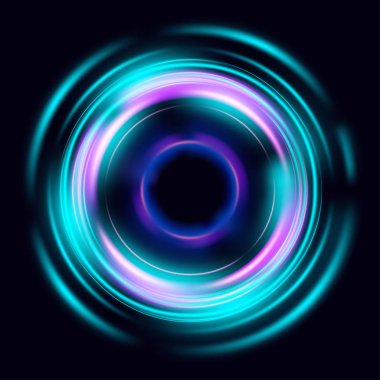 Sihirli daire ışık efektleri. Çizim koyu arka plan üzerinde izole. Mistik bir geçit. Parlak küre lens. Dönen çizgiler. Parlayan yüzük. Sihirli neon topu. Vektör. Eps10