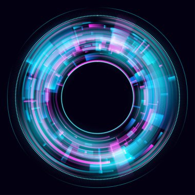 Siyah arka plan üzerinde soyut parlayan daireler. Sihirli daire ışık efektleri. Çizim koyu arka plan üzerinde izole. Mistik bir geçit. Parlayan yüzük. Sihirli neon topu. Vektör. Eps10
