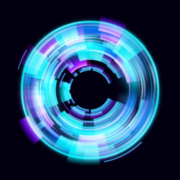 Magic Circle lichteffecten. Afbeelding geïsoleerd op donkere achtergrond. Mystieke portaal. Heldere bol lens. Roterende lijnen. Ring van de gloed. Magische Neon bal. Vector. Eps10 — Stockvector