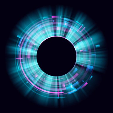 Sihirli daire ışık efektleri. Çizim koyu arka plan üzerinde izole. Mistik bir geçit. Parlak küre lens. Dönen çizgiler. Parlayan yüzük. Sihirli neon topu. Vektör. Eps10