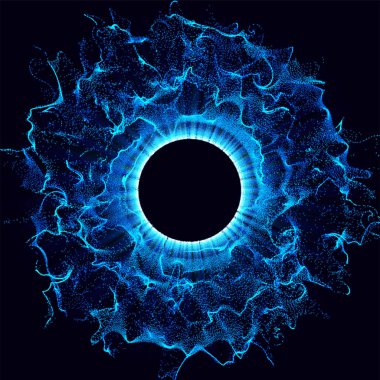Uzaydaki kara delikler. Mavi tonda girdap ve delik merkezi veya katlayıcı siyah izole ile soyut vektör arka plan. . Astronomik illüstrasyon. Vektör.